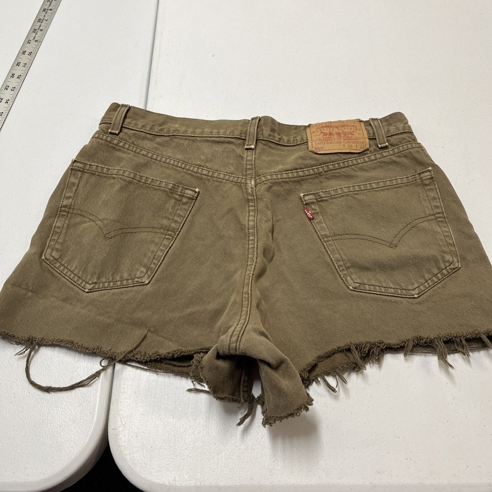 Vintage Levis 550 Denim Shorts Brown DIY Cut Off Jean Size 36 3" Y2K Festival - Picture 10 of 13